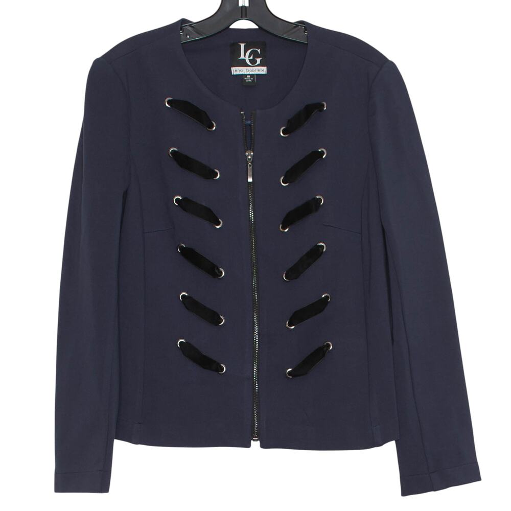 Lena Gabrielle Jacket Military Goth Steampunk Dark Academia Blazer Zip Blue 10